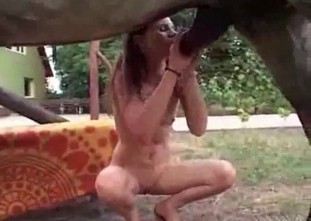 Tender teen is presenting a mustang with a blowjob